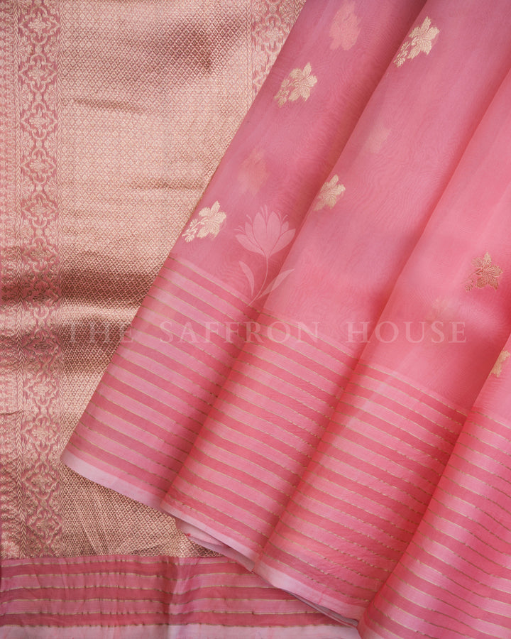 Pastel Pink Handwoven Kora Banarasi Saree with Meenakari Work - TSH000039