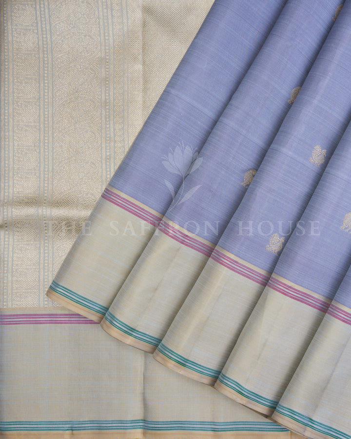 Lavender and Ivory Handwoven Pure Kanjivaram Silk Saree - TSH250129