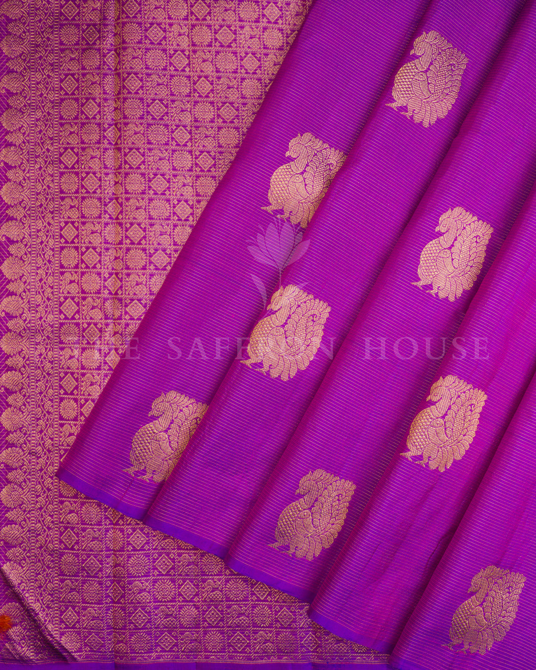 Violet And Rani Pink Handwoven Vairaoosi Pure Zari Kanjivaram Silk Saree - TSH806