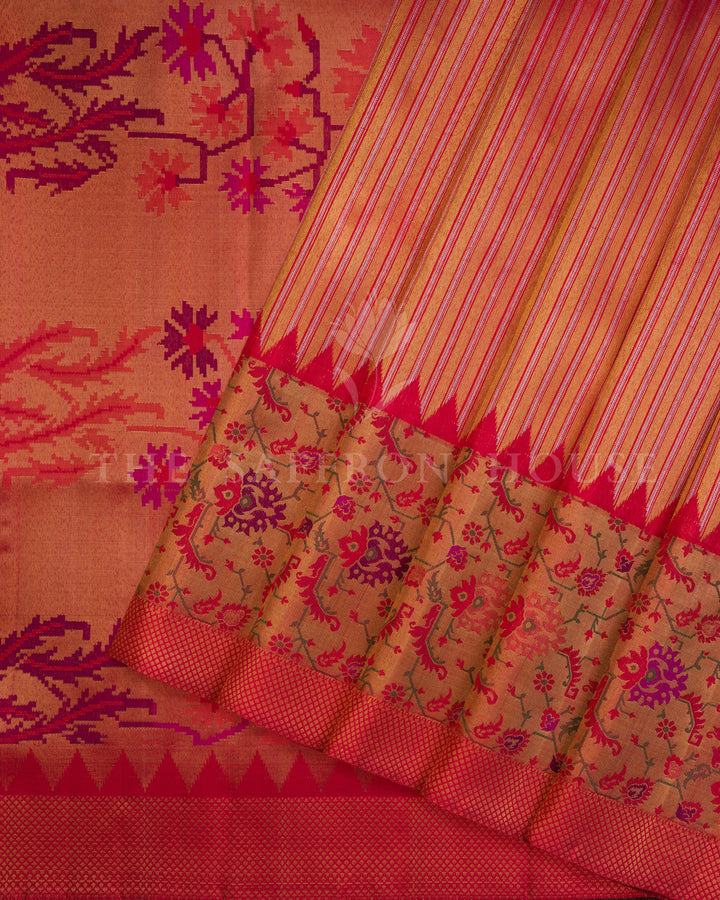 Chilli Red Handwoven Kanjivaram Silk Saree With Paithani Border - TSH250172