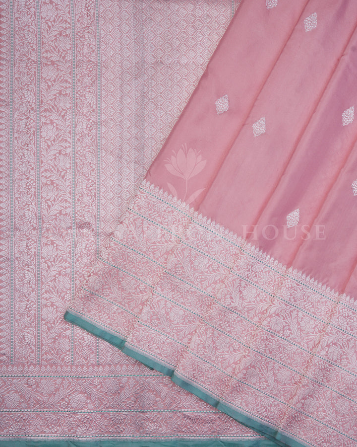 Rose Pink And Mint Handwoven Ek-Tar Banarasi Saree - TSH250362