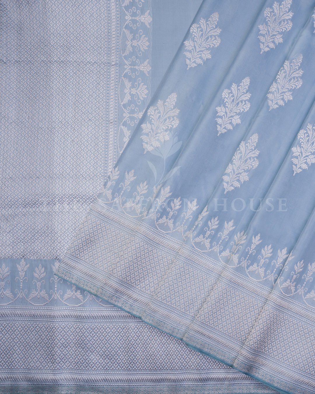 Sky Blue Handwoven Mashru Banarasi Saree - TSH250355