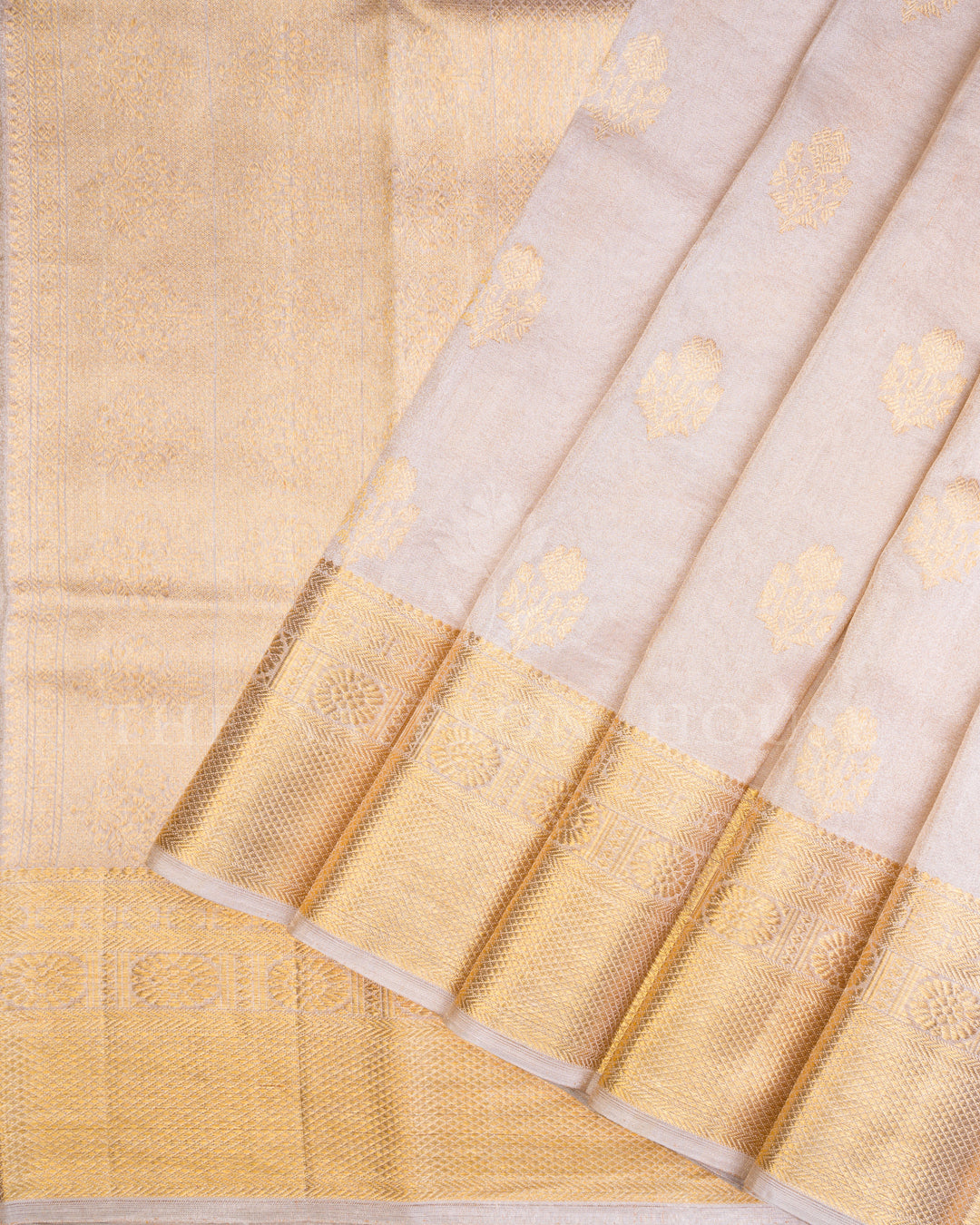 Ivory Handwoven Korvai Kanjivaram Silk Tissue Saree - TSH250203