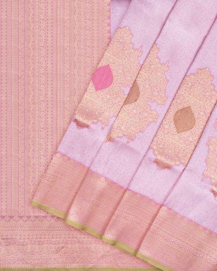 Baby Pink Handwoven Banaras Silk Saree - TSH2506178
