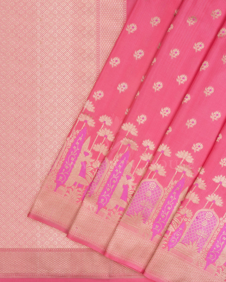 Peach Pink Handwoven Banaras Silk Saree - TSH2506143