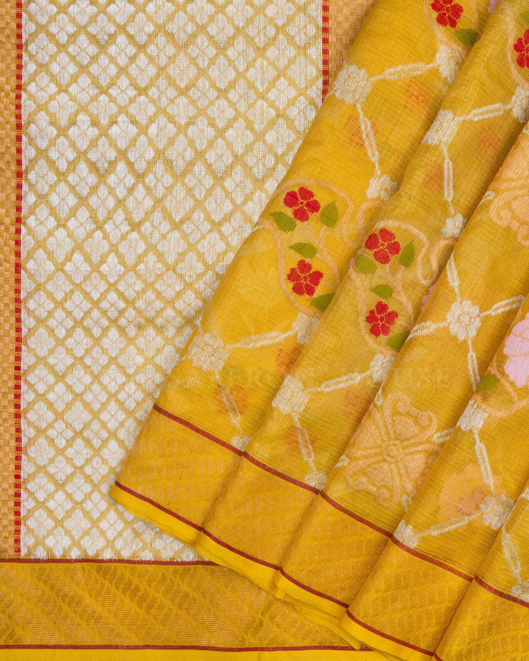 Mustard Yellow Handwoven Pure Zari Kota Saree - TSH2506007