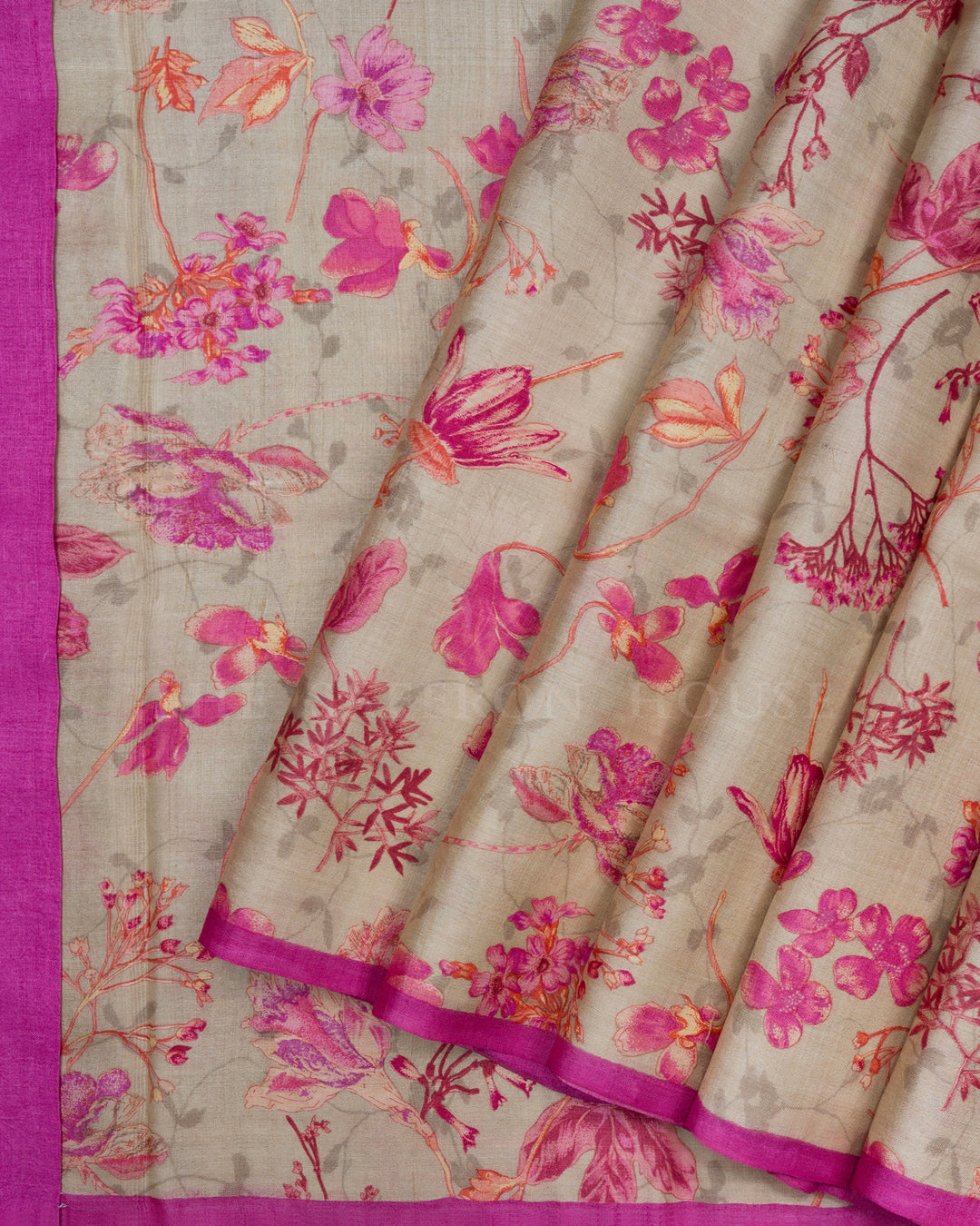 Beige Printed Tussar Silk Saree - TSH8460080