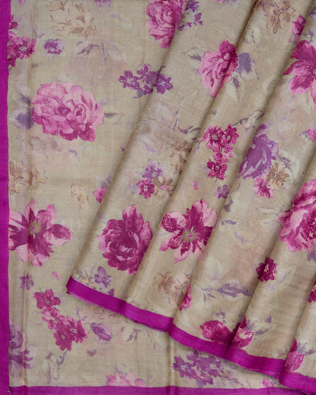 Beige Printed Tussar Silk Saree - TSH8460082