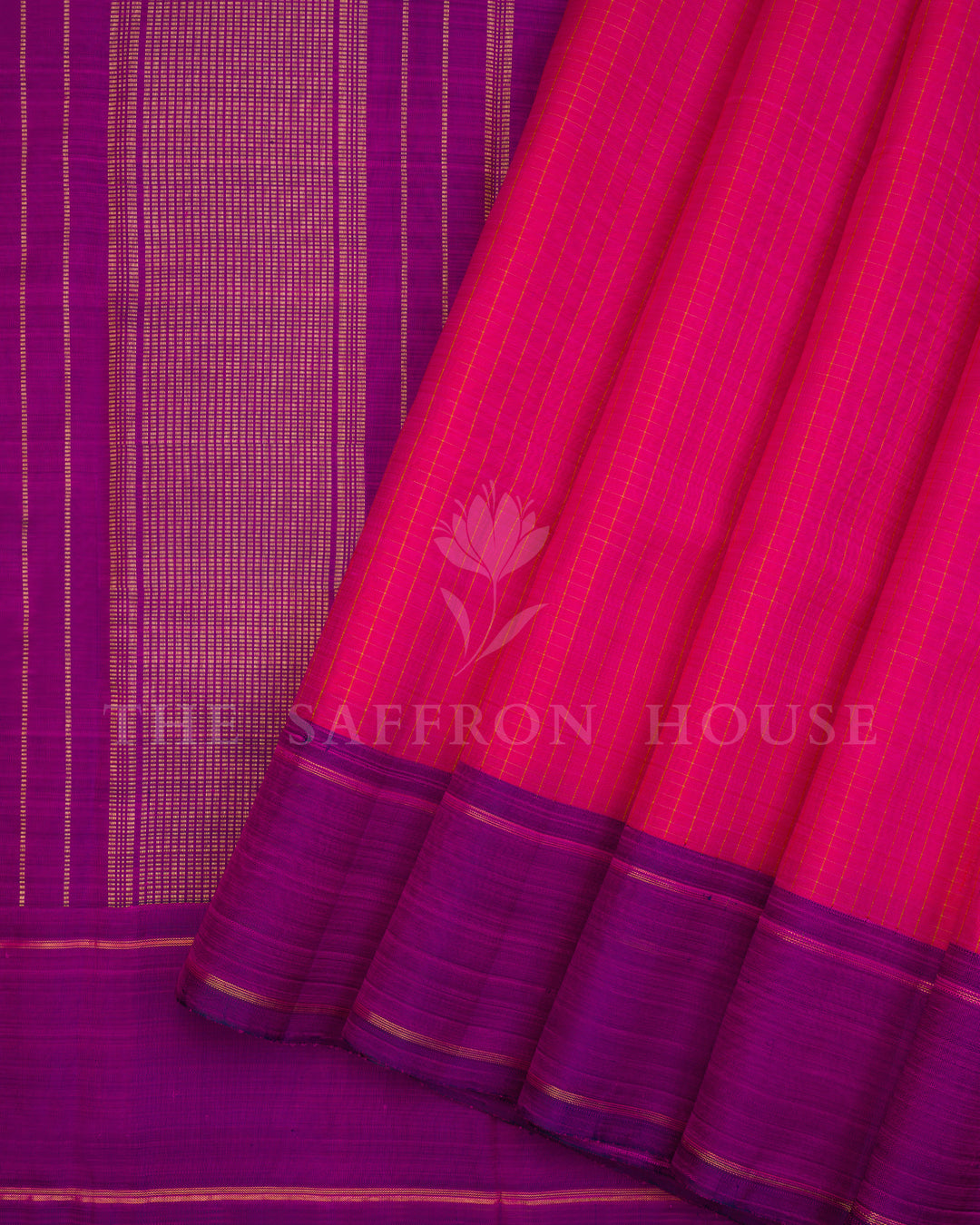 Bright Magenta Pink And Purple Handwoven Kanjivaram Silk Saree - TSH250135