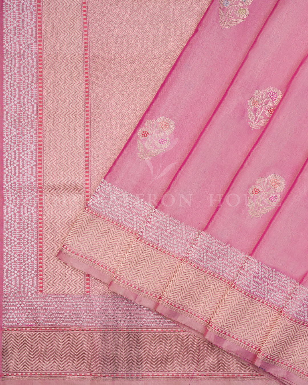 Blush Pink Handwoven Mashru Banarasi Saree - TSH250574