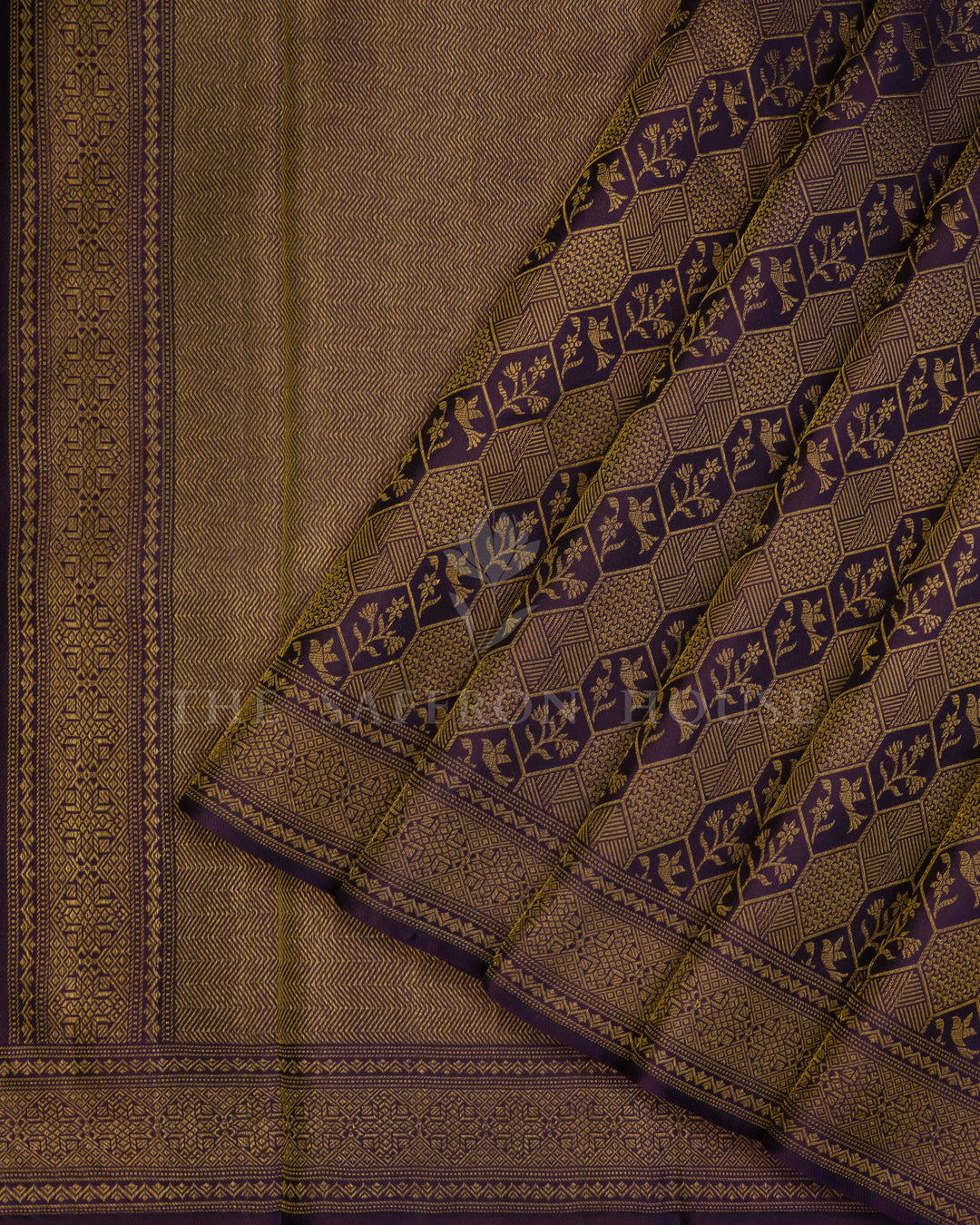 Deep Plum Handwoven Kanjivaram Silk Saree - TSH000013