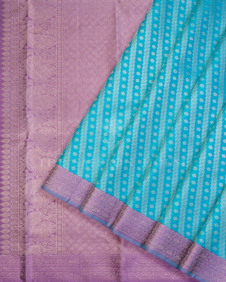 Turquoise Blue And Lilac Handwoven Kanjivaram Silk Saree - TSH250123