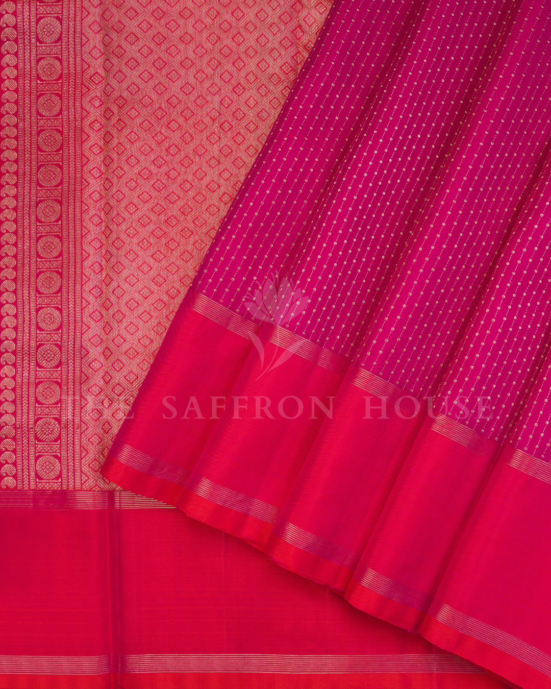 Handloom Kanjivaram Silk Saree in Rani Pink And Fuchsia Pink - TSH250185