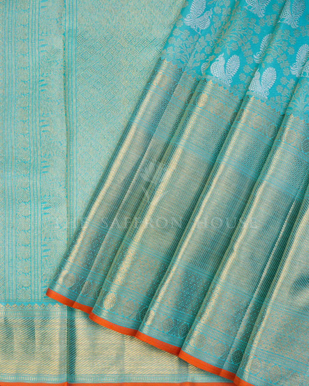 Turquoise Blue Handwoven Kanjivaram Silk Saree - TSH250288