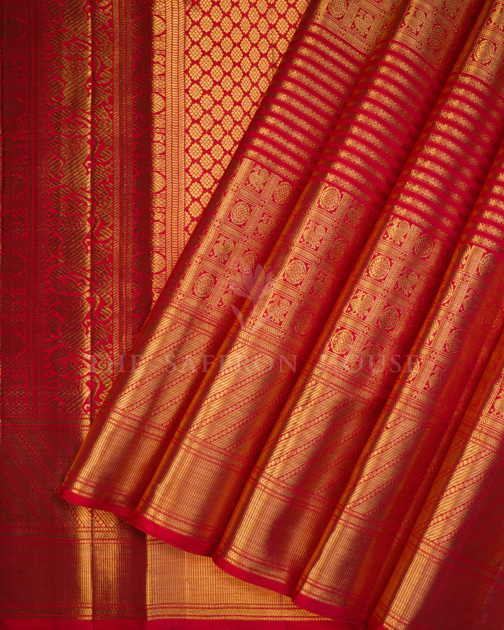 Handloom Bridal Kanjivaram Silk Saree in Vermilion Red  - TSH250107