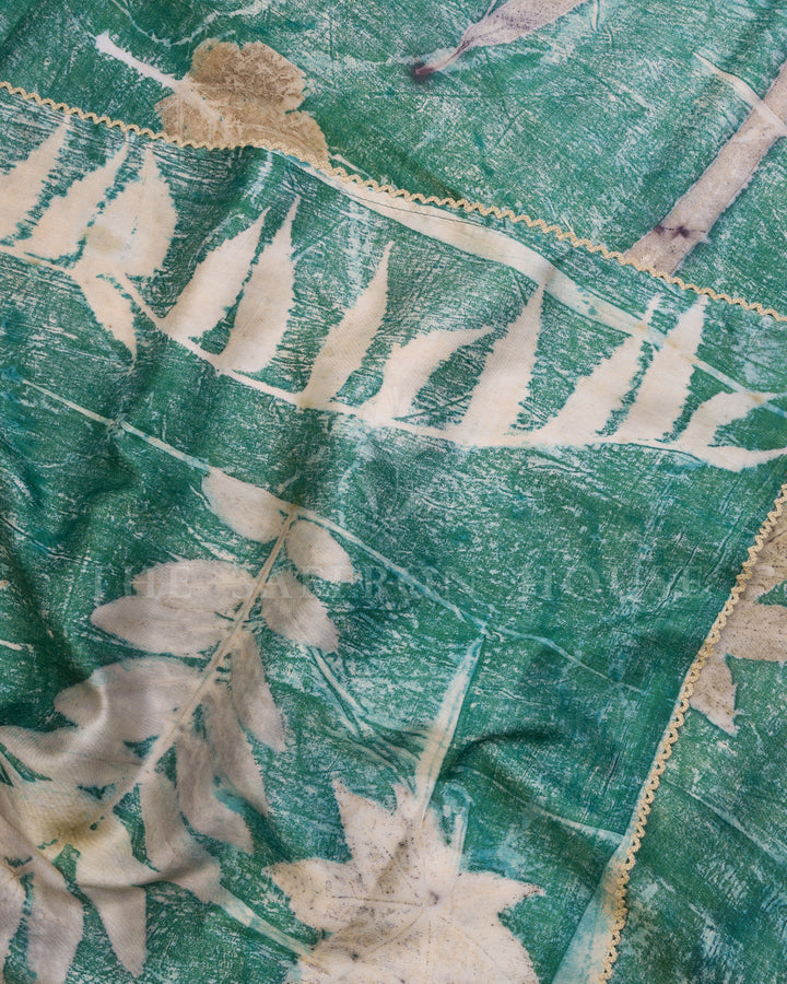 Forest Green Eco-Printed Mulberry Silk Saree - TSH250581