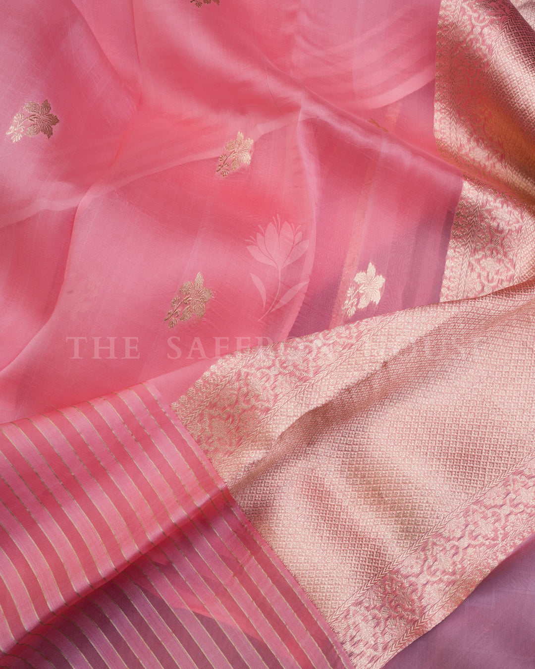 Pastel Pink Handwoven Kora Banarasi Saree with Meenakari Work - TSH000039