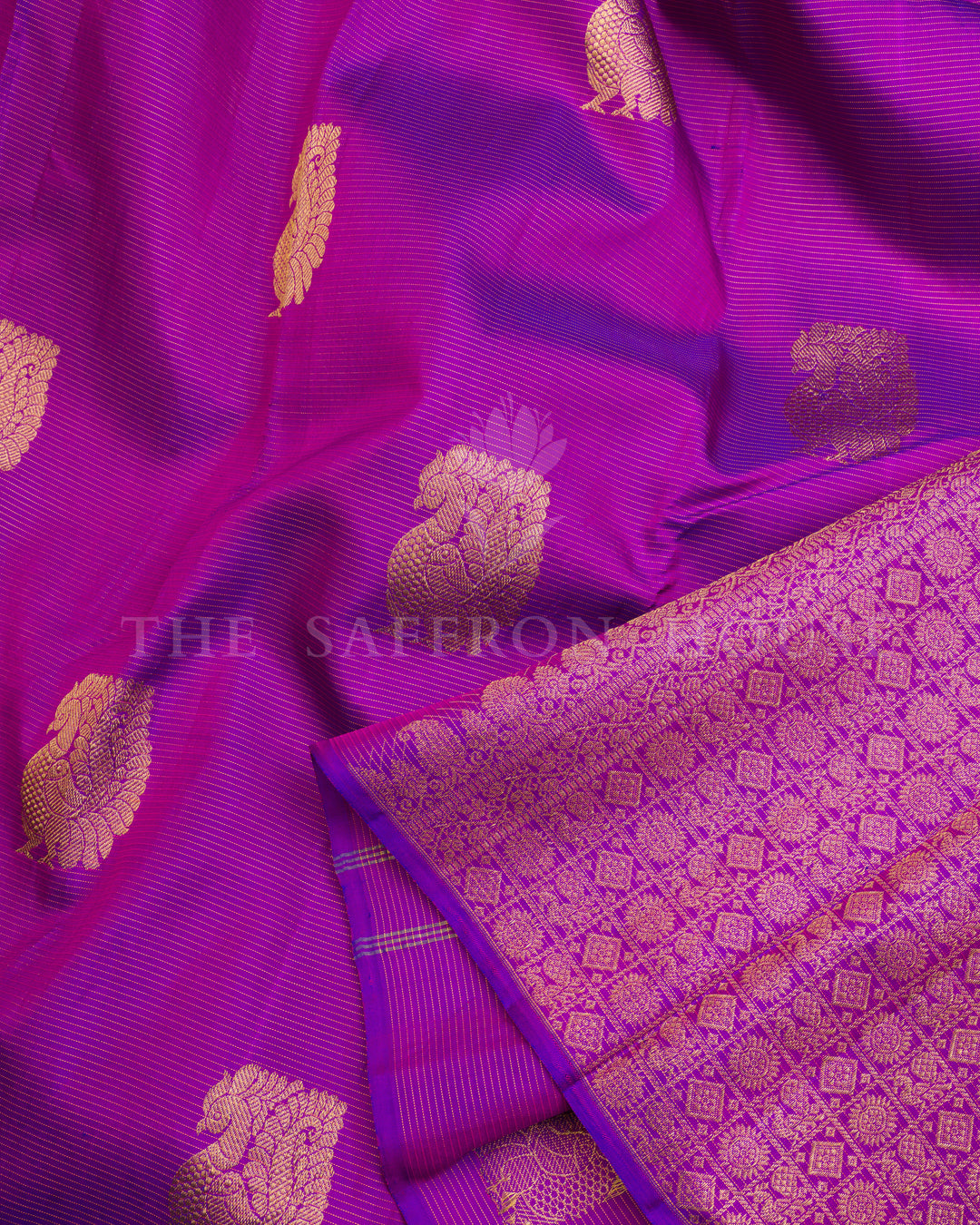 Violet And Rani Pink Handwoven Vairaoosi Pure Zari Kanjivaram Silk Saree - TSH806
