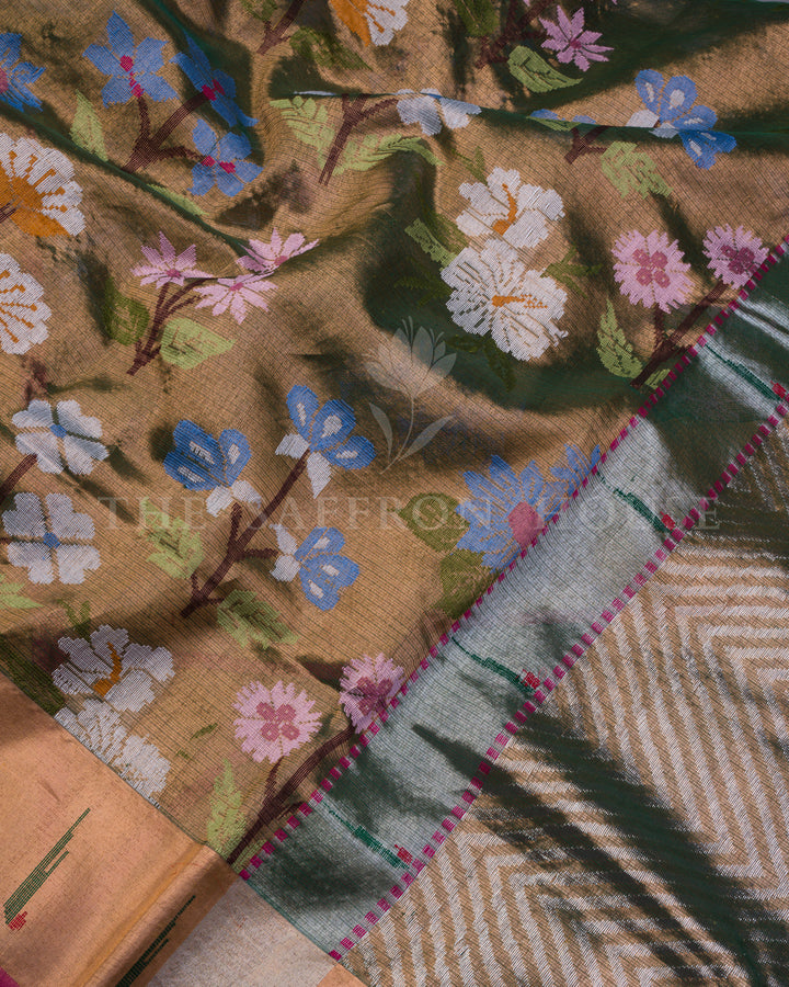 Ochre And Magenta Handwoven Pure Zari Kota Doria Saree - TSH126
