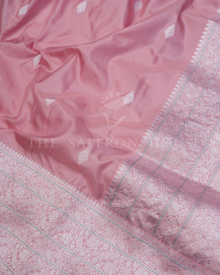 Rose Pink And Mint Handwoven Ek-Tar Banarasi Saree - TSH250362