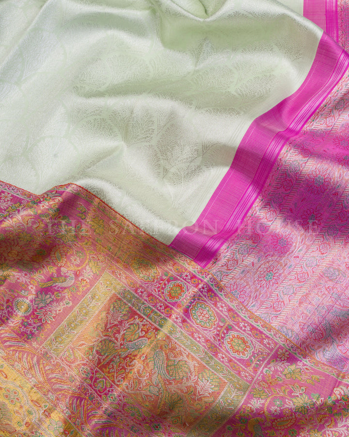 Pistachio Green Handwoven Jamdani Kanjivaram Silk Saree with Meenakari Work - TSH250088