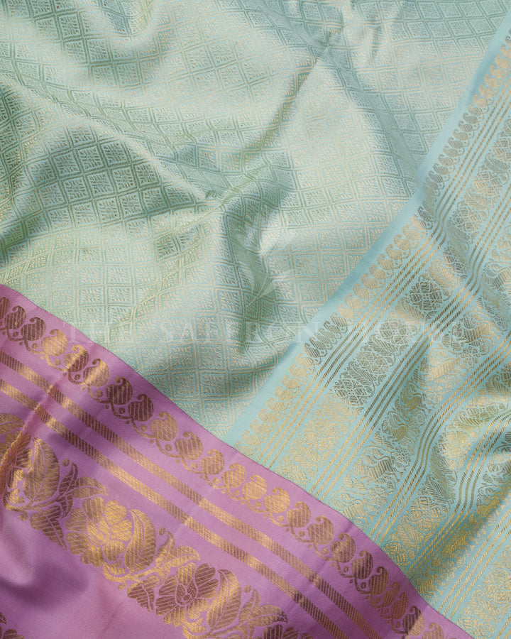 Mint Handwoven Pure Silk Kanjivaram Saree with Ganga Jamuna Border - TSH250131