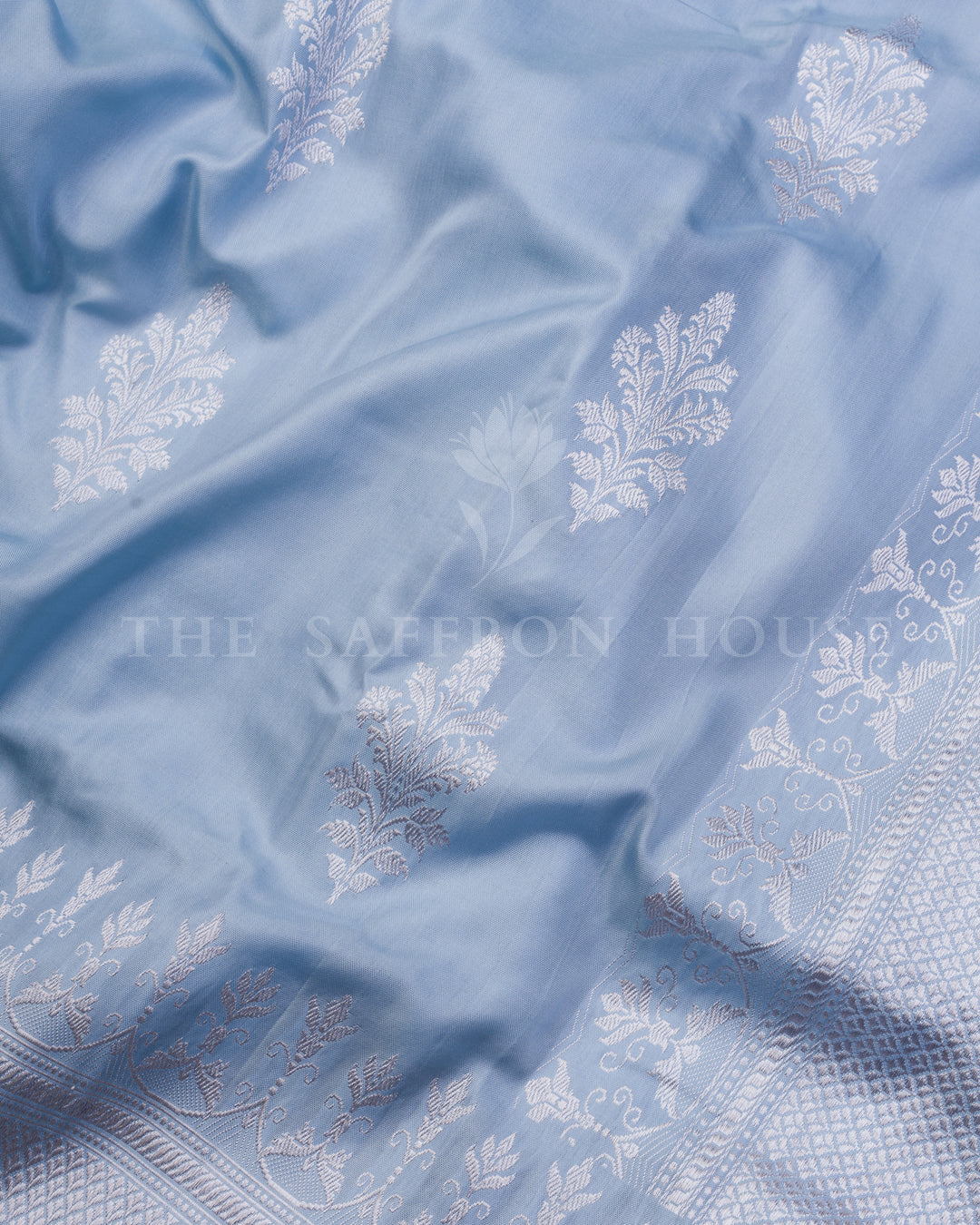 Sky Blue Handwoven Mashru Banarasi Saree - TSH250355