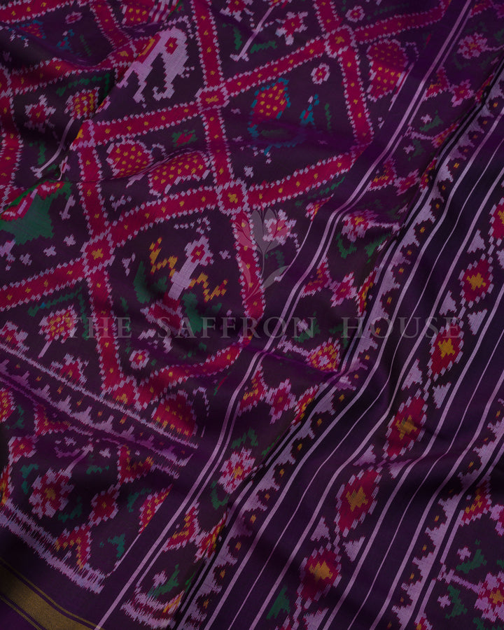 Aubergine Handwoven Rajkot Single Ikat Patola Saree - TSH6014