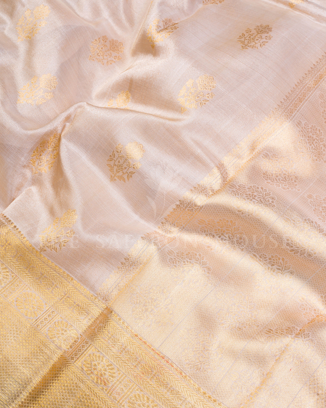 Ivory Handwoven Korvai Kanjivaram Silk Tissue Saree - TSH250203