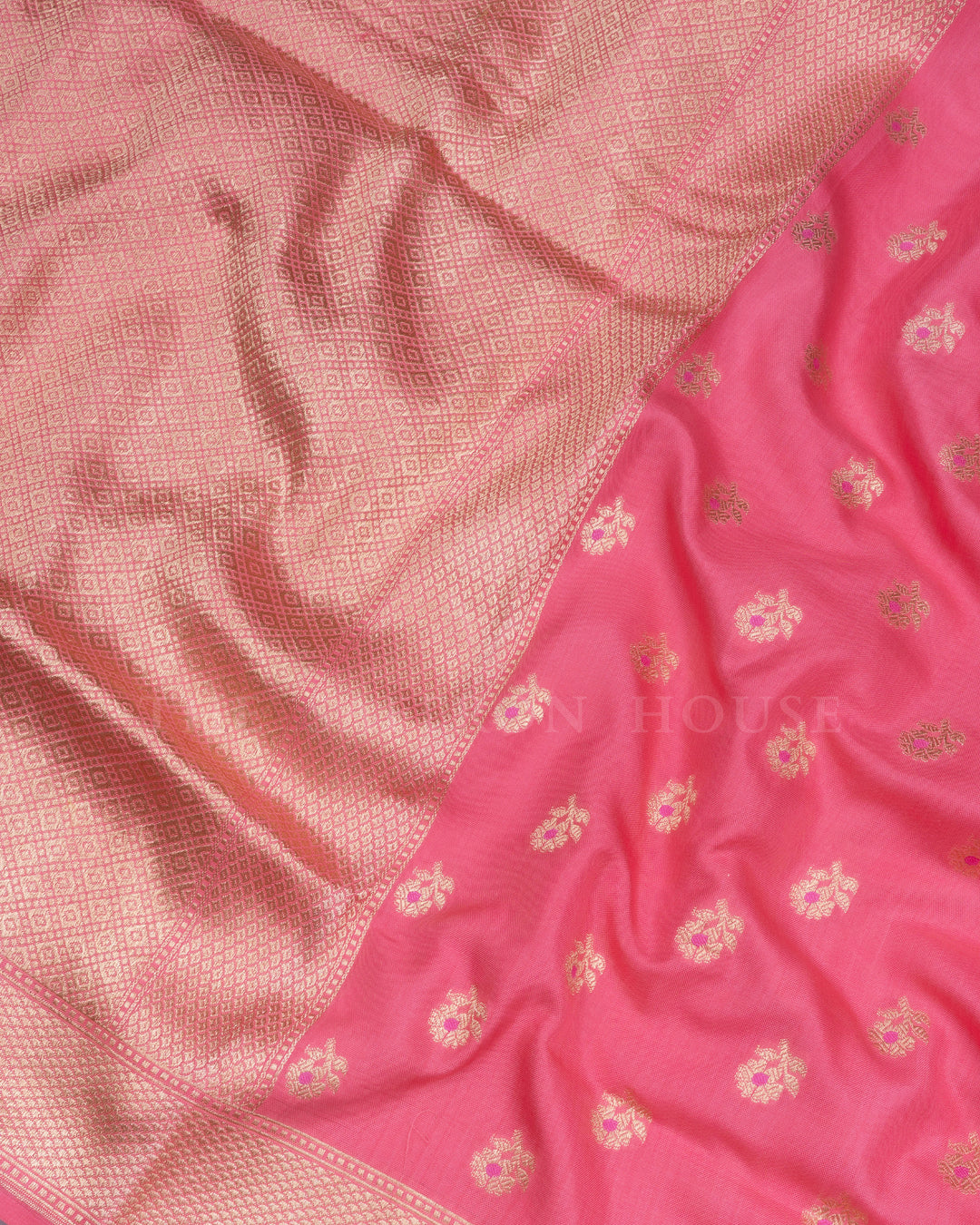 Peach Pink Handwoven Banaras Silk Saree - TSH2506143
