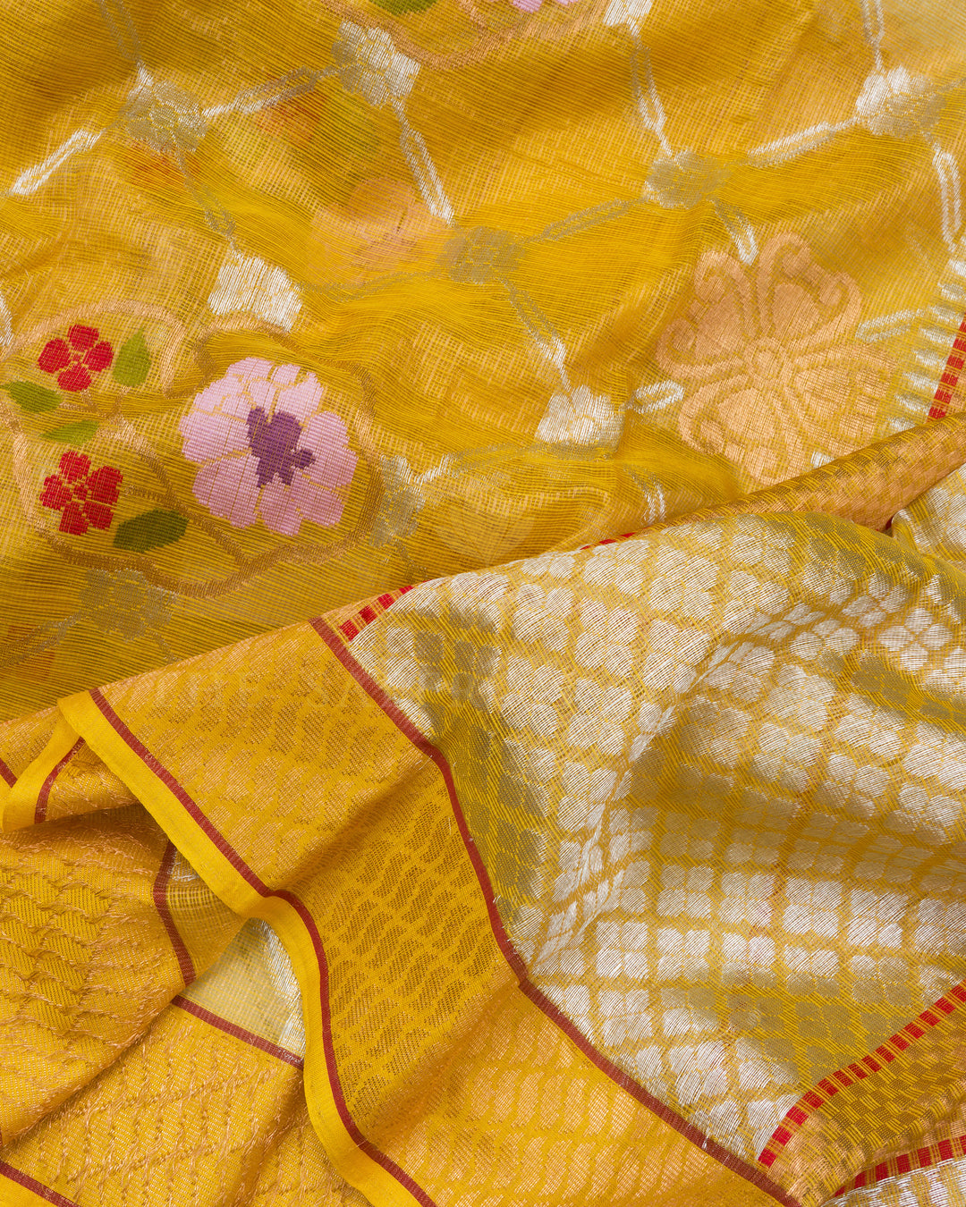 Mustard Yellow Handwoven Pure Zari Kota Saree - TSH2506007