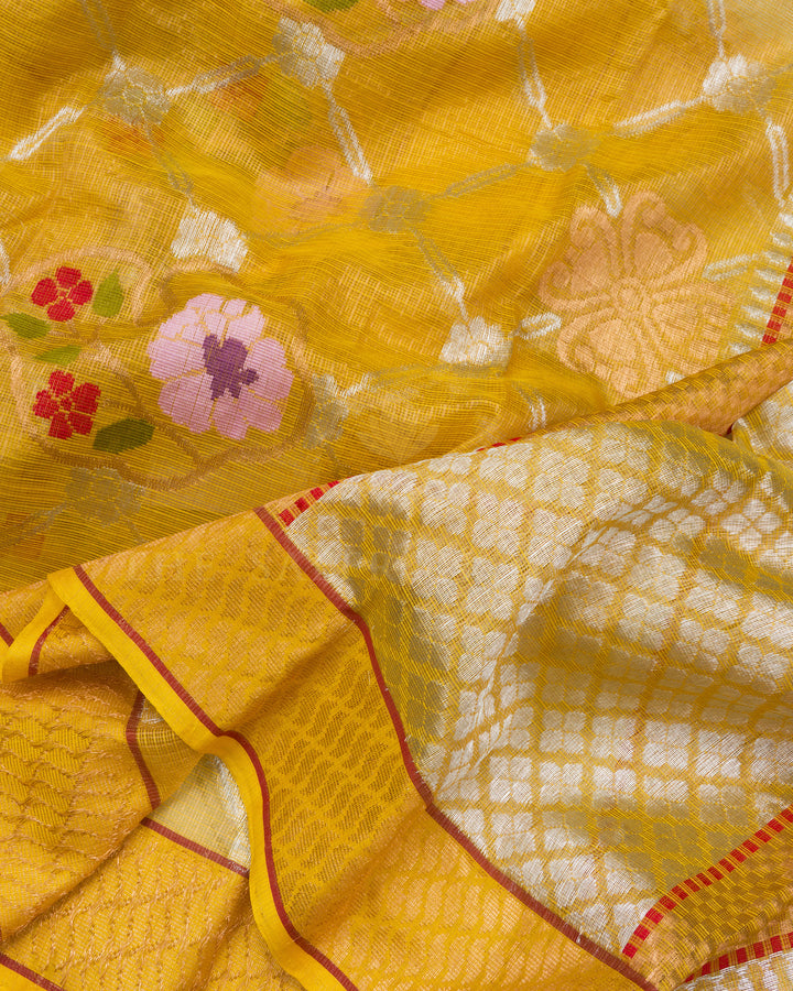Mustard Yellow Handwoven Pure Zari Kota Saree - TSH2506007