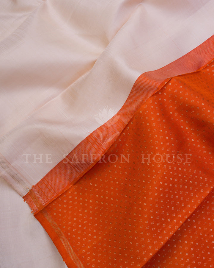 White And Orange Handwoven Half-and-Half Pure Kanjivaram Silk Saree - TSH250192