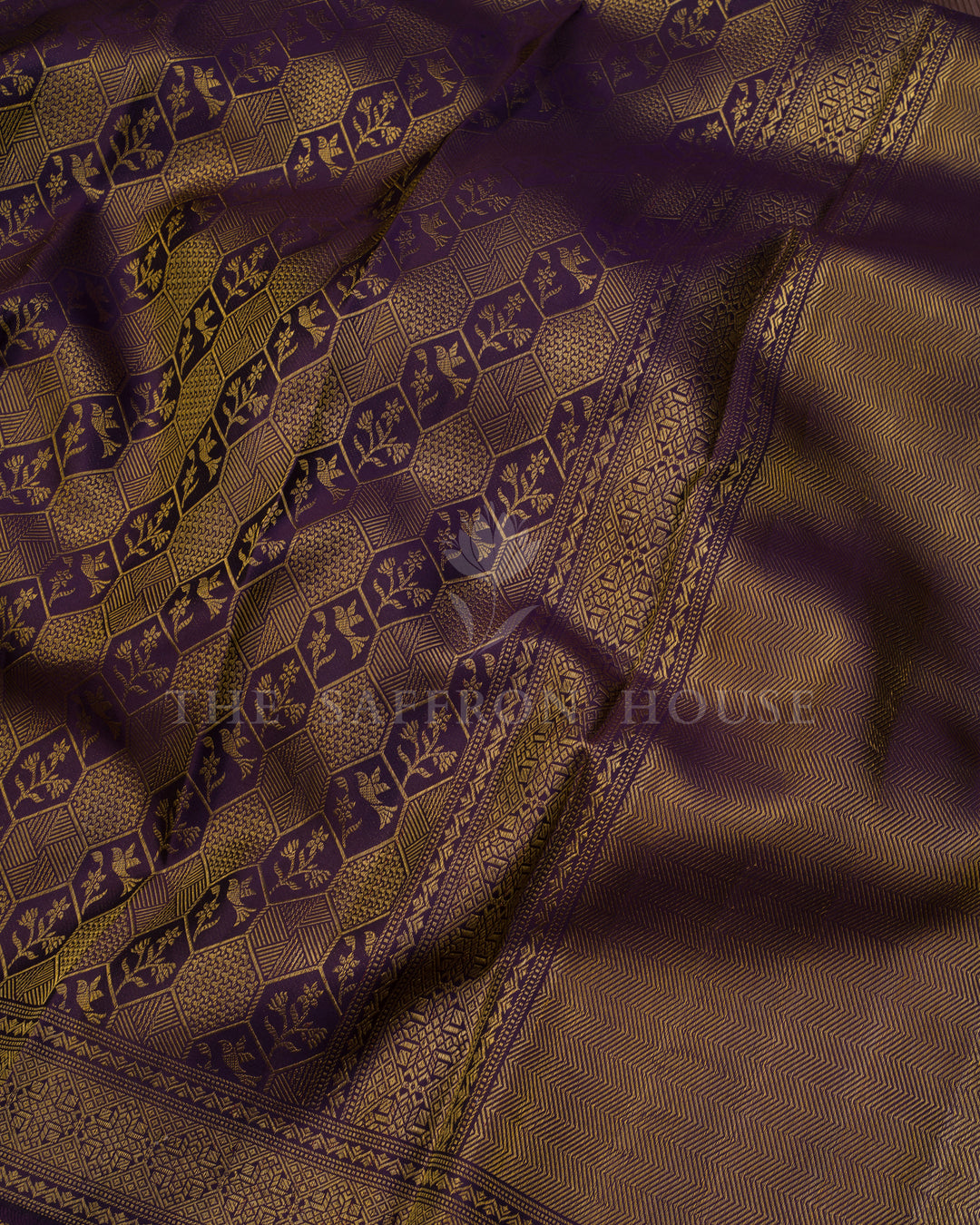 Deep Plum Handwoven Kanjivaram Silk Saree - TSH000013
