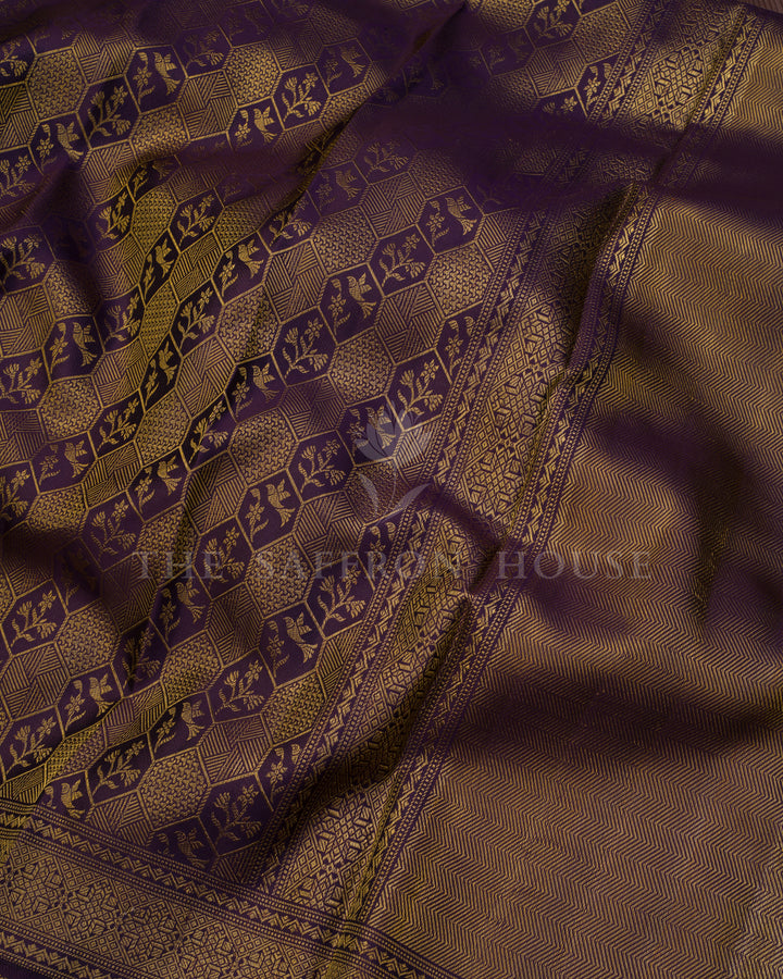Deep Plum Handwoven Kanjivaram Silk Saree - TSH000013