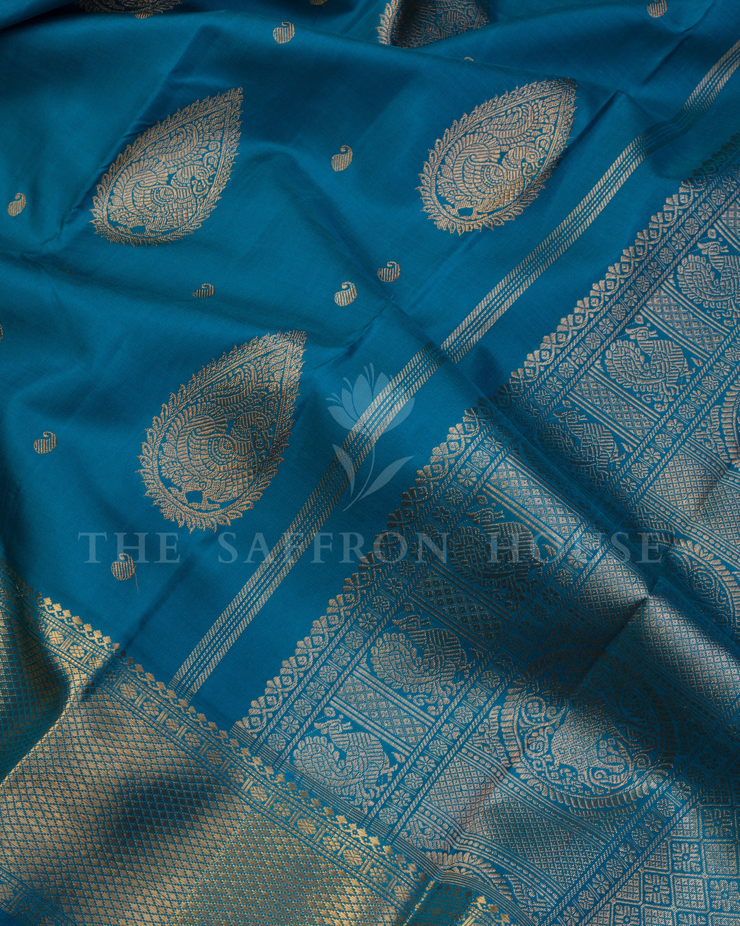 Teal Blue Handwoven Kanjivaram Silk Saree - TSH250052
