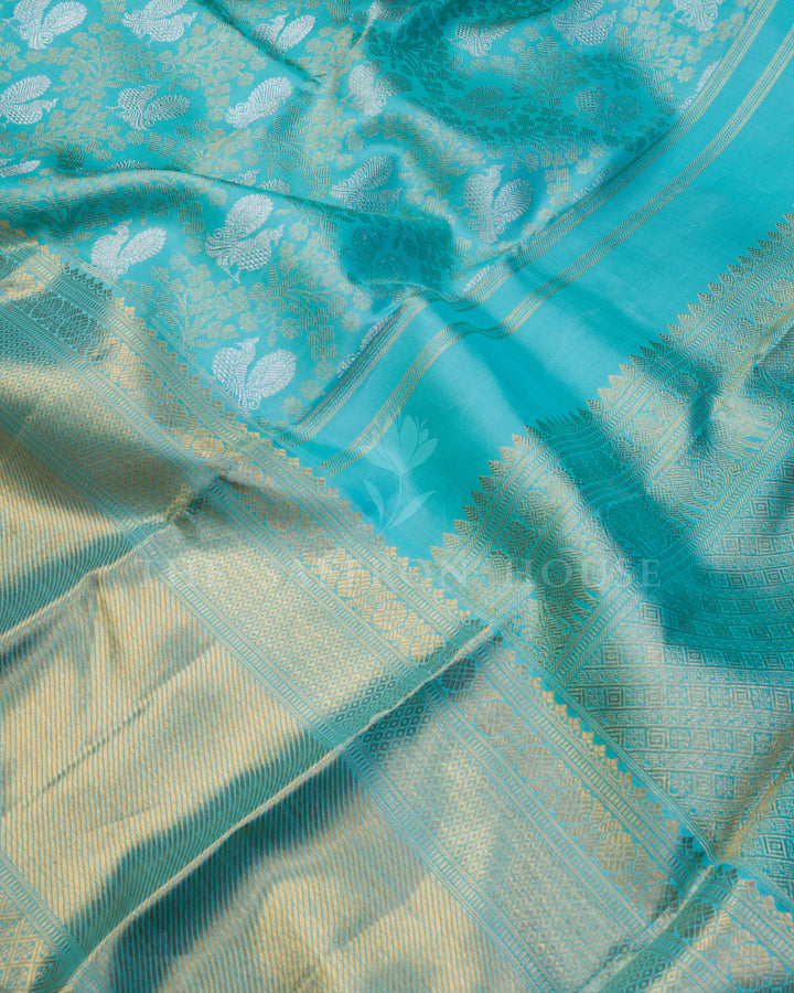 Turquoise Blue Handwoven Kanjivaram Silk Saree - TSH250288