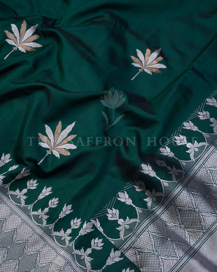 Bottle Green Handwoven Katan Banarasi Saree with Meenakari Work - TSH250522
