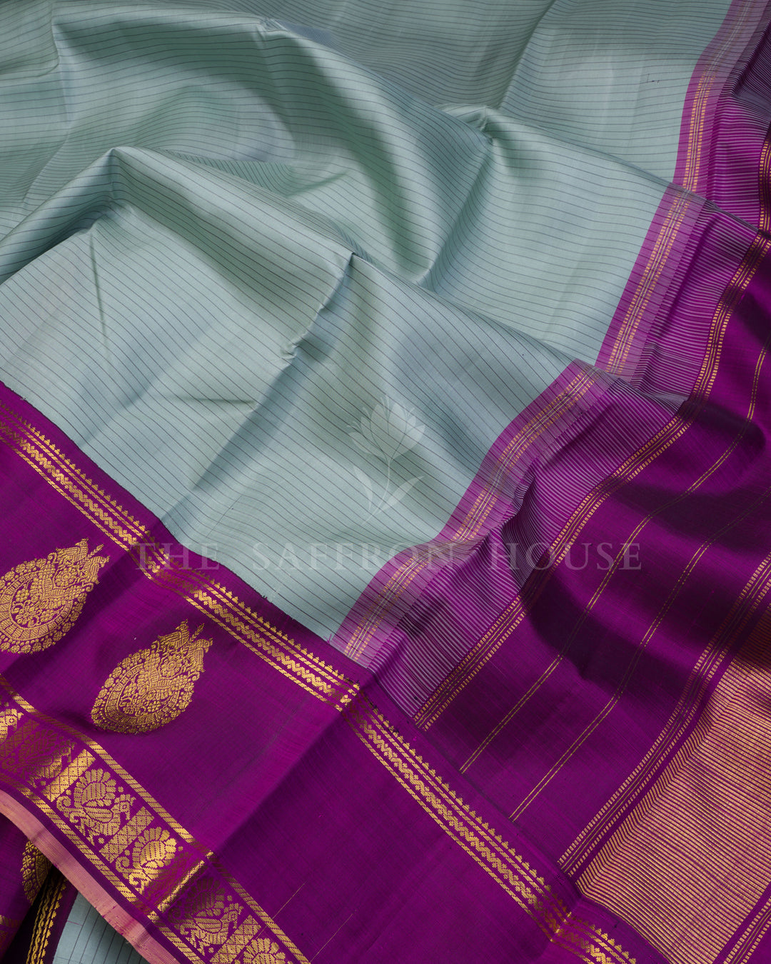 Powder Blue And Magenta Handwoven Kanjivaram Silk Saree - TSH250028