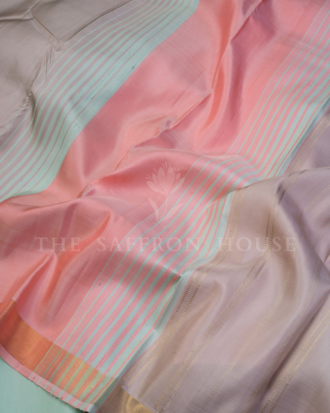 Pastel Multicolour Handwoven Kanjivaram Silk Saree - TSH250187