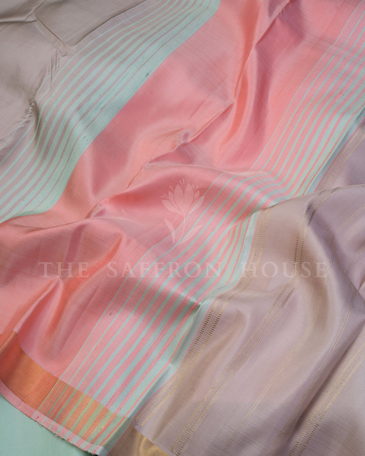 Pastel Multicolour Handwoven Kanjivaram Silk Saree - TSH250187