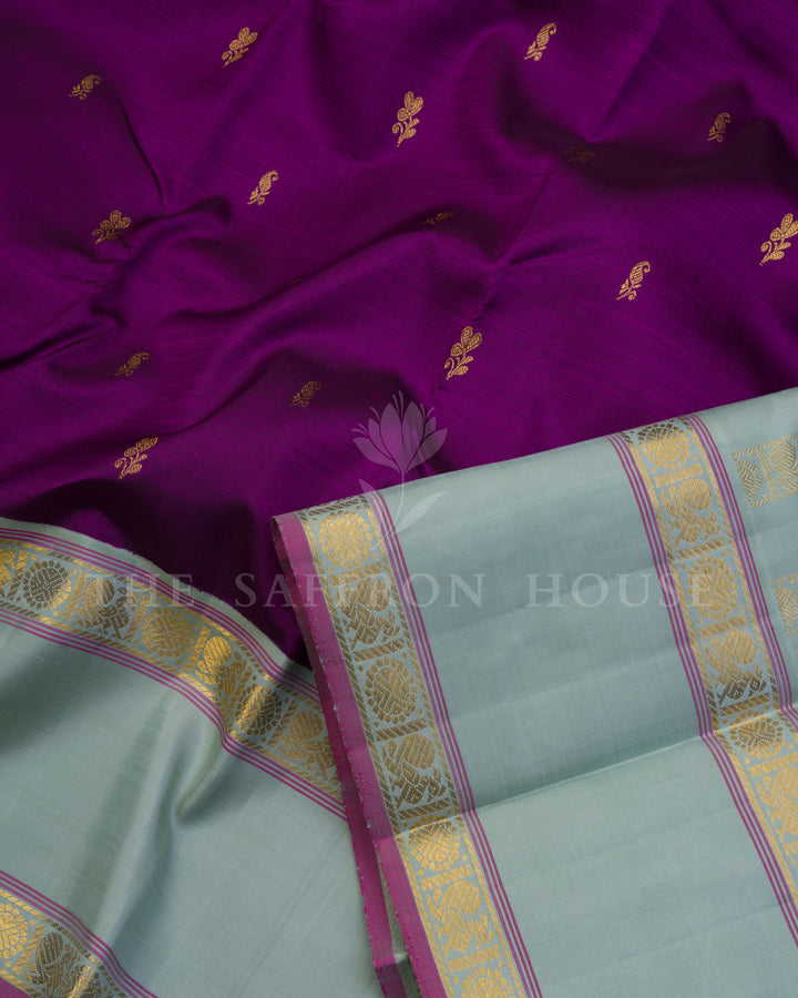 Purple And Mint Green Handwoven Kanjivaram Silk Saree - TSH250027