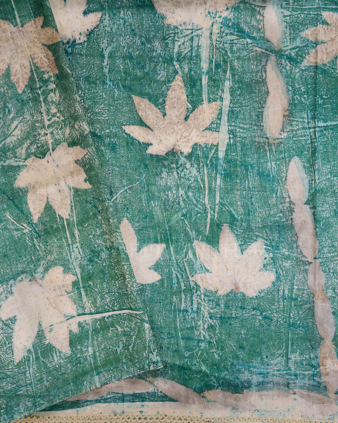 Forest Green Eco-Printed Mulberry Silk Saree - TSH250581