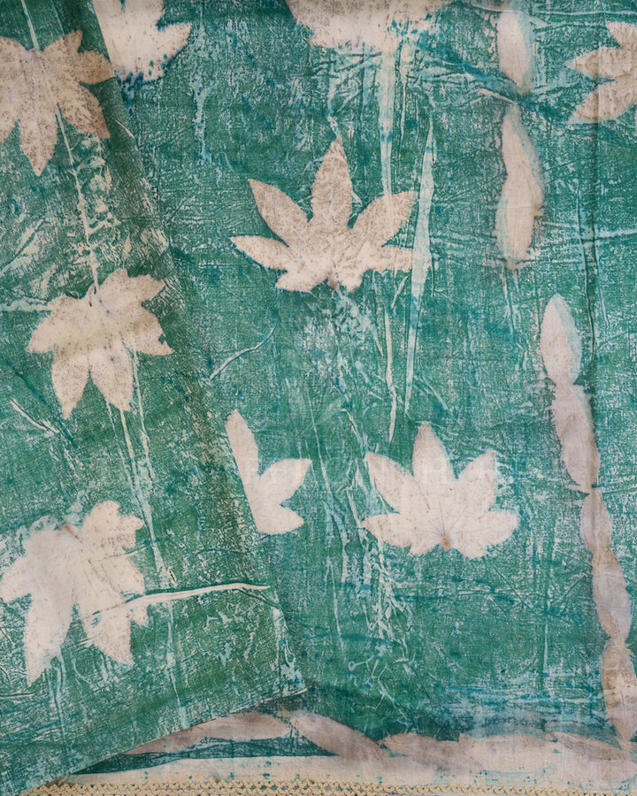 Forest Green Eco-Printed Mulberry Silk Saree - TSH250581