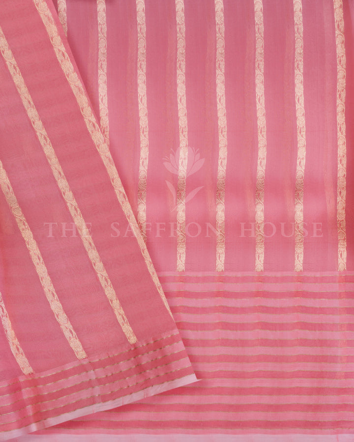 Pastel Pink Handwoven Kora Banarasi Saree with Meenakari Work - TSH000039