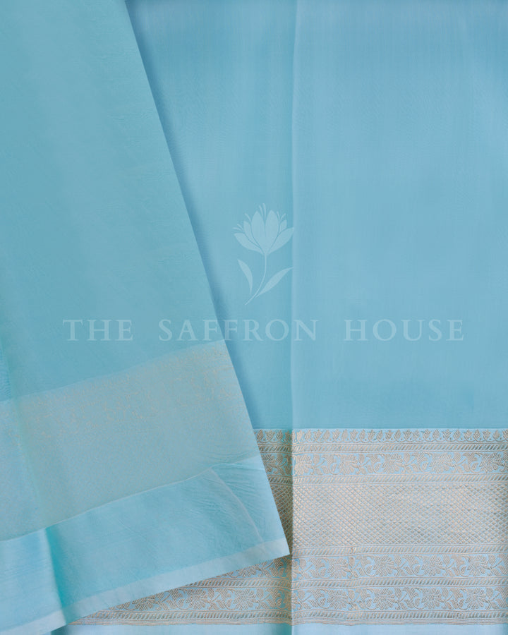 Icy Blue Handwoven Kora Banarasi Saree - TSH000043