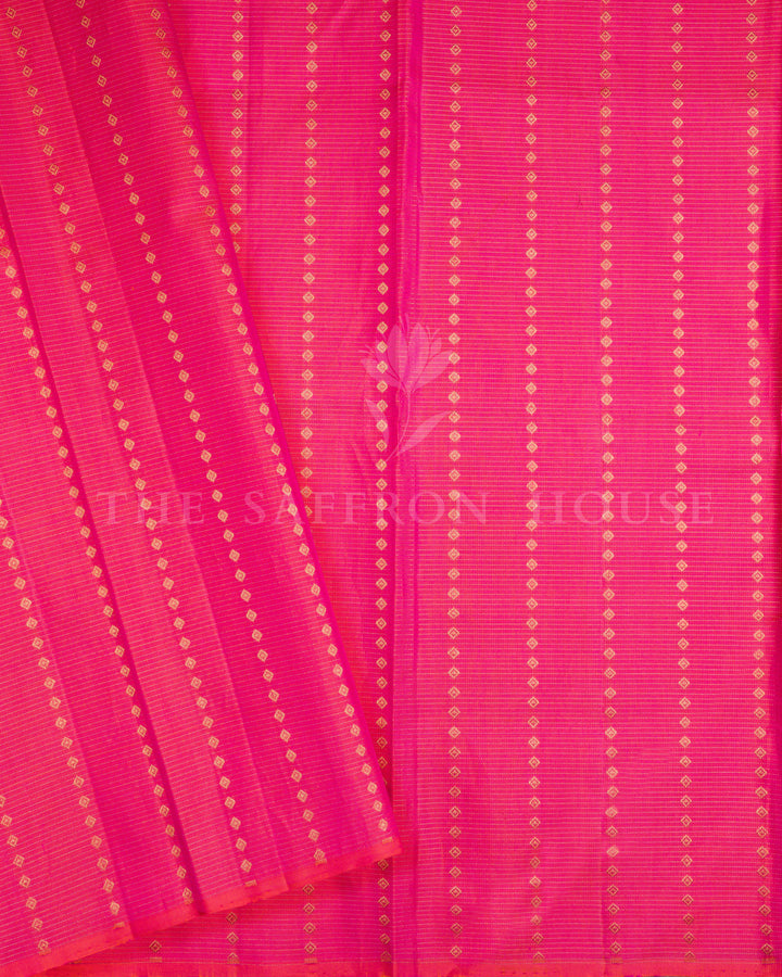 Violet And Rani Pink Handwoven Vairaoosi Pure Zari Kanjivaram Silk Saree - TSH806