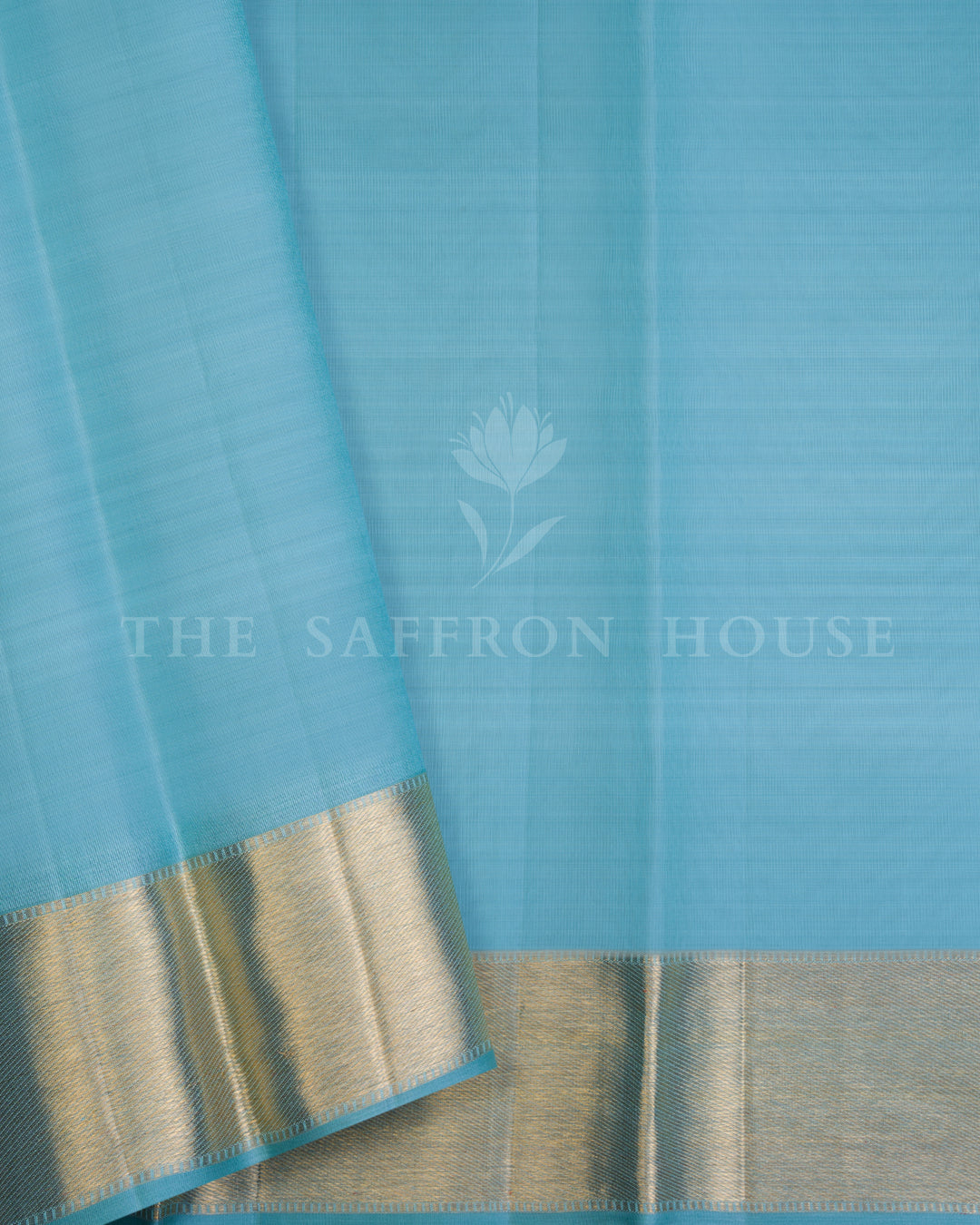 Pure Zari Kora Kanchivaram Saree in Powder Blue with Gold Border - TSH250020