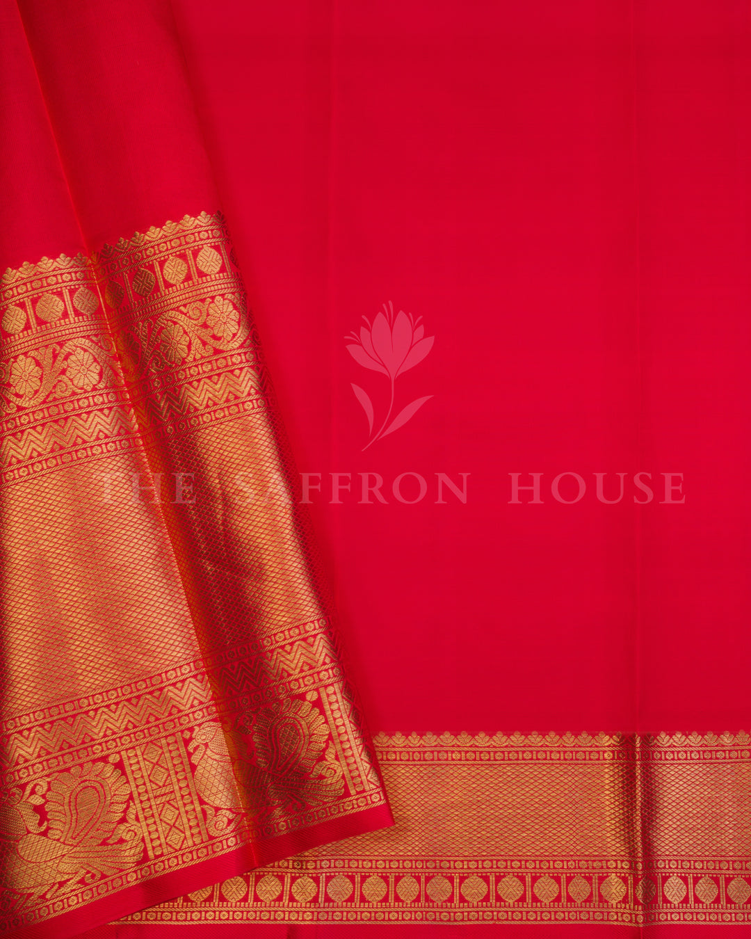 Rose Gold And Chilli Red Handwoven Kanjivaram Silk Saree - TSH250081