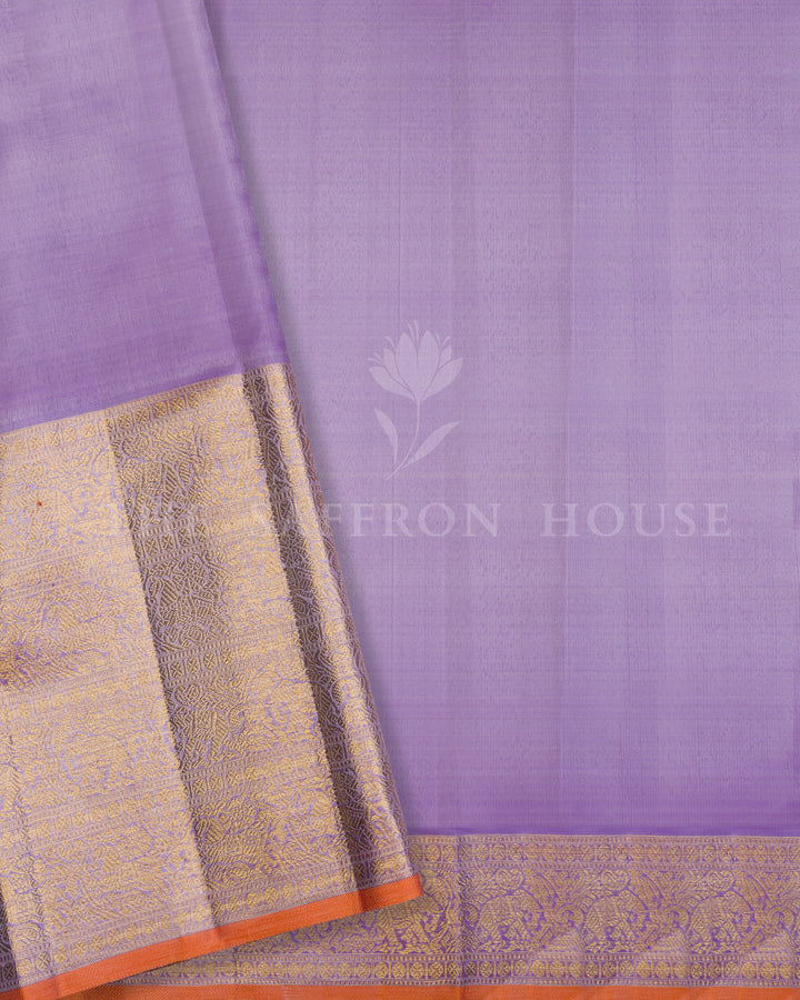 Lavender Handwoven Kanjivaram Silk Tissue Saree with Meenakari Work - TSH250087